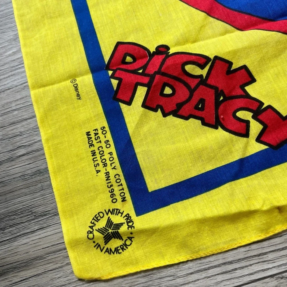 Disney Dick Tracy Bandana Unisex OS Yellow Vintage 1990 Movie Promo Made in USA